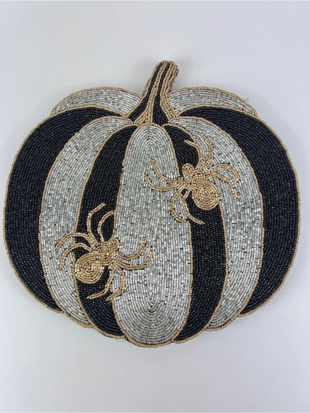 Christian Siriano Beaded Black, Silver & Gold Pumpkin Spider Placemats 4 Pc NEW